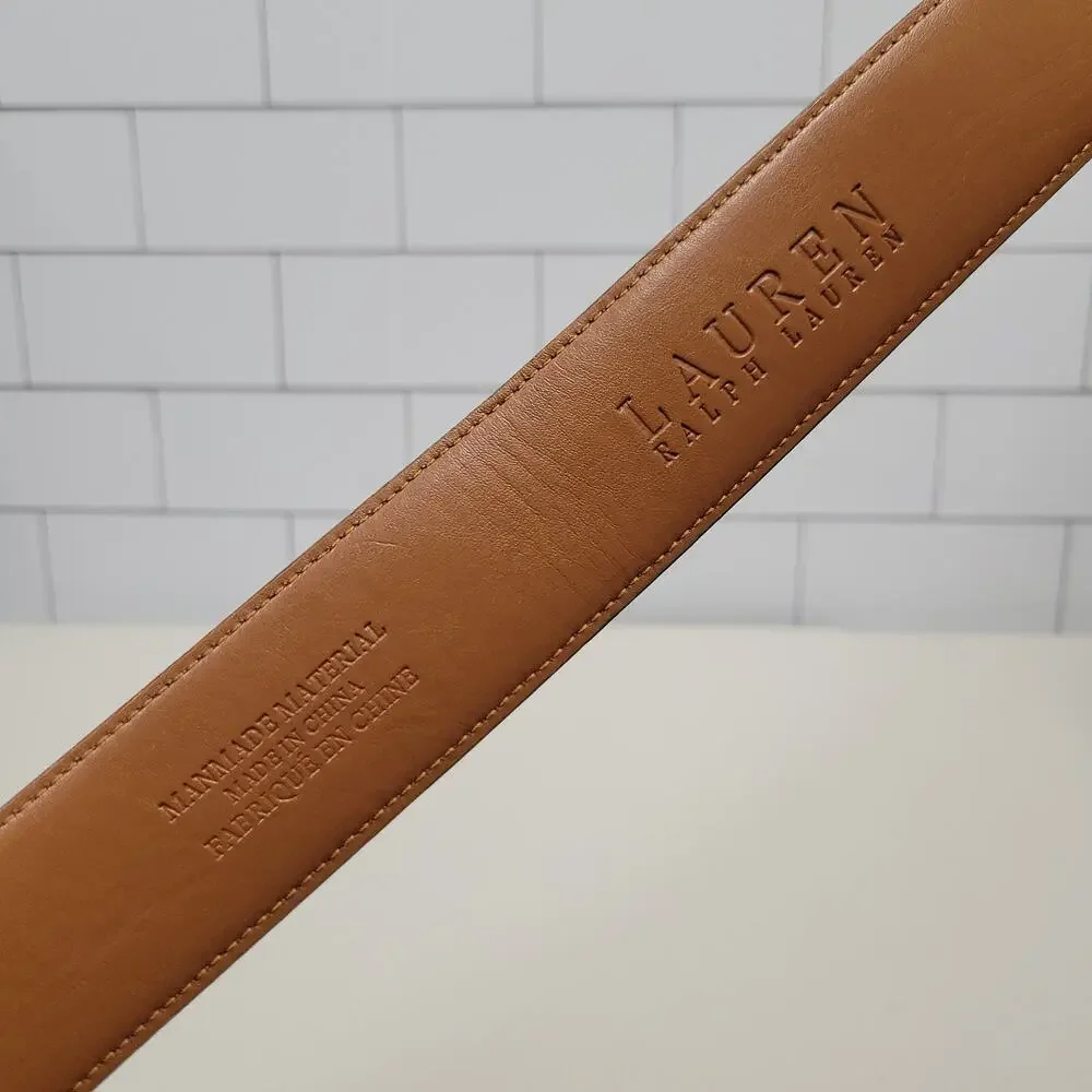 Lauren Ralph Lauren Equestrian Print Belt Women's Small Brown Gold Buckle